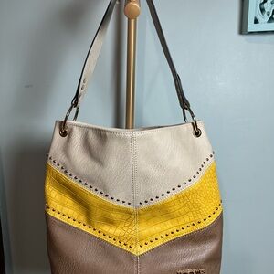 Montana West Cream and Yellow Shoulder Bag with Chevron Design